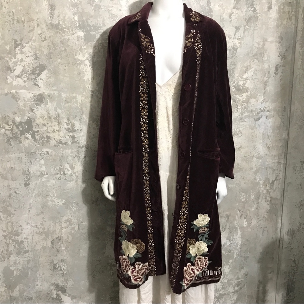 Johnny Was Velvet Embroidered Coat Size Large